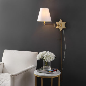 David 18.5" Modern French Country Swing Arm Plug-In or Hardwired Iron LED Star Wall Sconce with Pull-Chain and USB Charging Port - JONATHAN Y